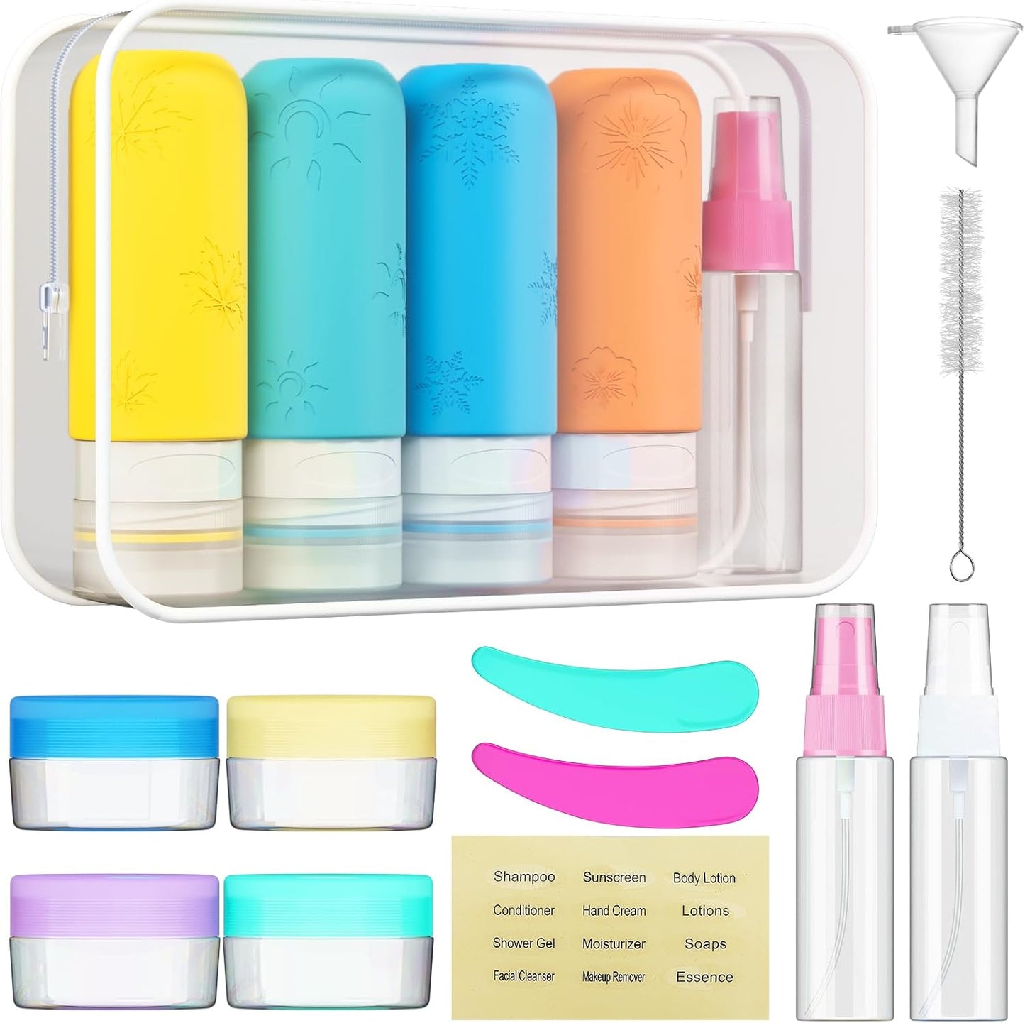Travel Bottles for Toiletries - 16 Pack Silicone TSA Approved | Leak Proof 3oz Refillable Containers for Shampoo & Conditioner