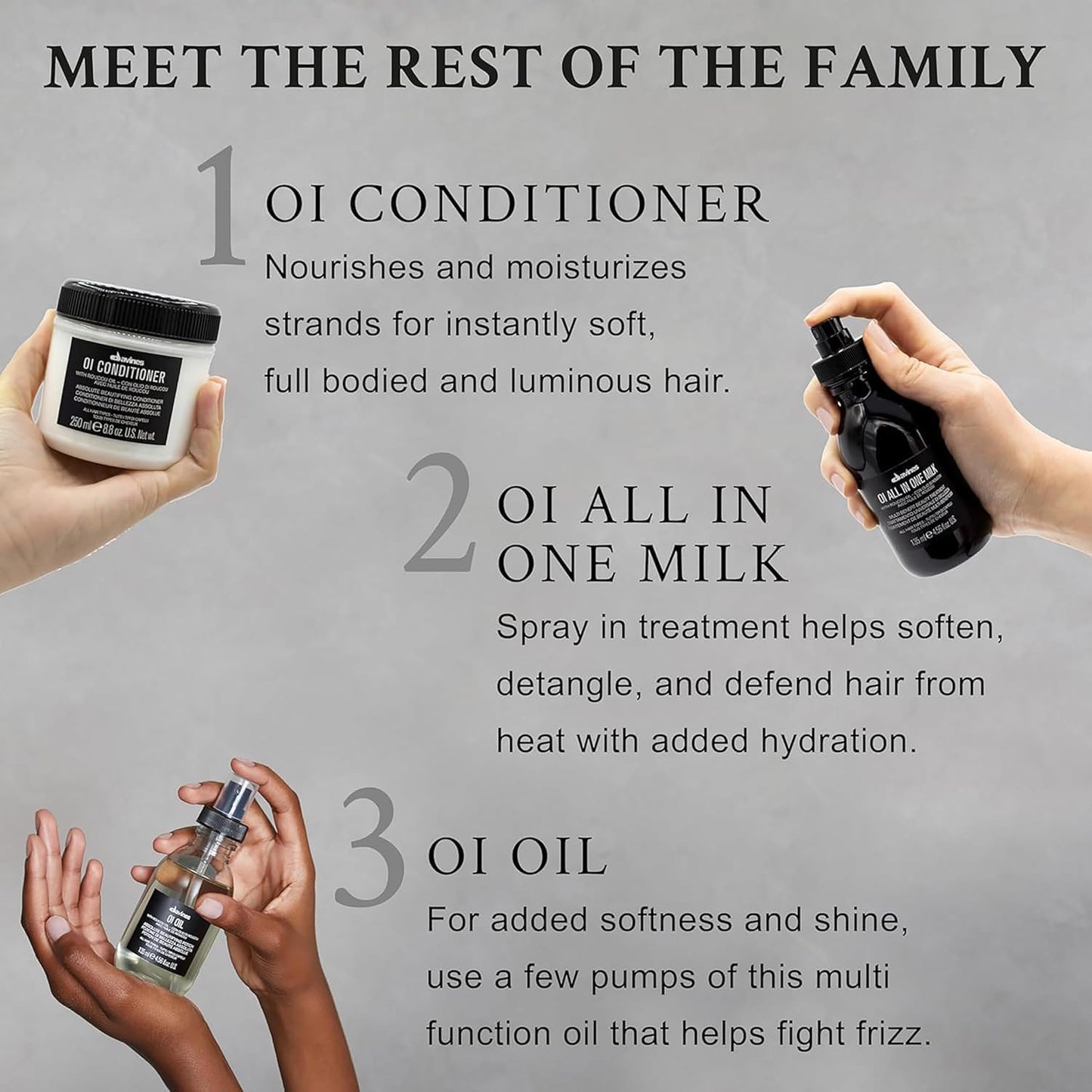 Davines OI All In One Milk, Hair Leave-in Milky Conditioner Multi-Function Spray Treatment - Detangles, Controls Frizz & Heat Protectant - Weightless Antioxidant Roucou Oil Formula, 4.56 Fl Oz