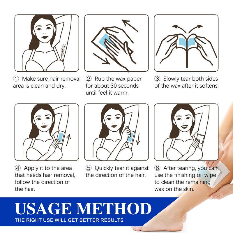 Hair Removal Wax Strips Kit for Women & Men, 60 PCS Full Body Cold Wax Strips for Face, Arms, Legs, Underarms & Bikini Area, Gentle Hair Removal for Sensitive Skin with After-Wax Oil Wipes.