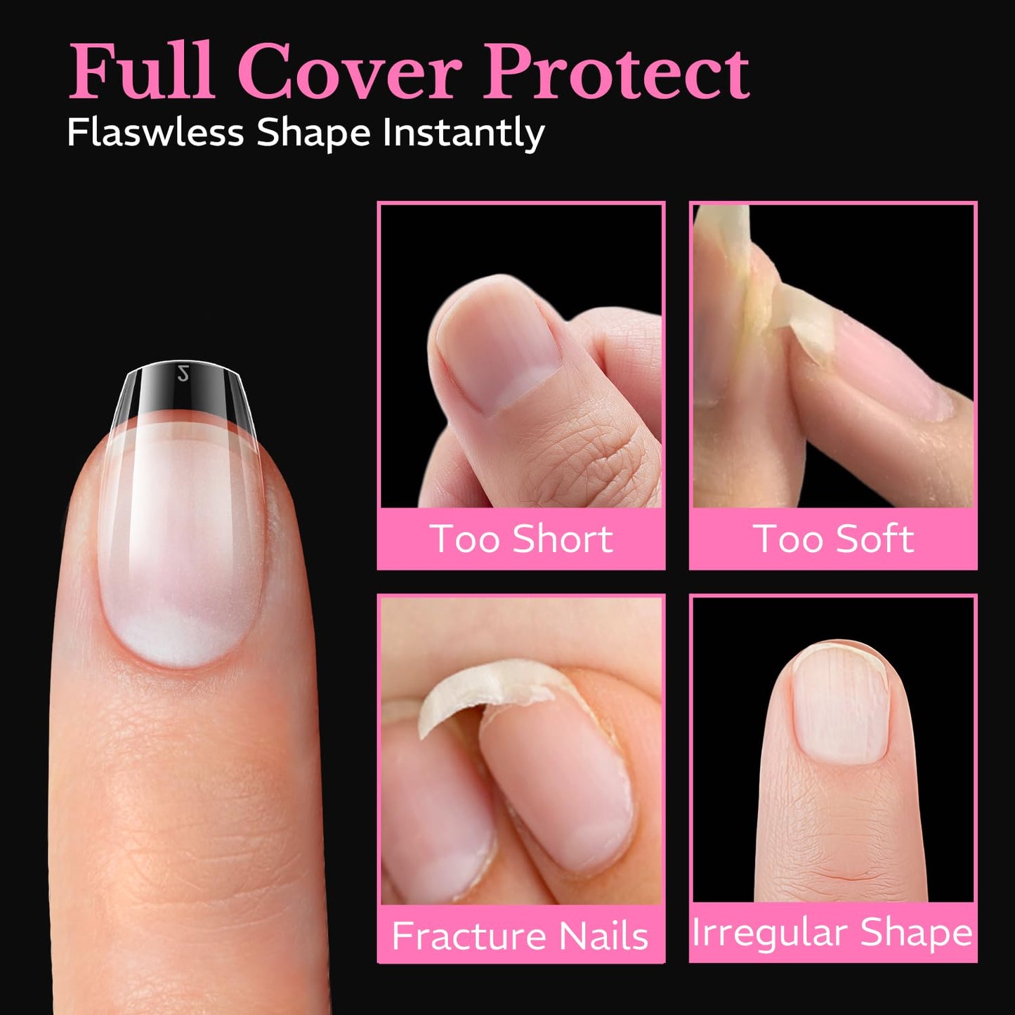 AZUREBEAUTY Extra Short Coffin Nail Tips, 600pcs Pre Etched Soft Gel Nail Tips 15Sizes Acrylic Fake Nails Half Matte Full Cover Clear Press On False Nail Extensions for DIY Manicure at Home Nail Art