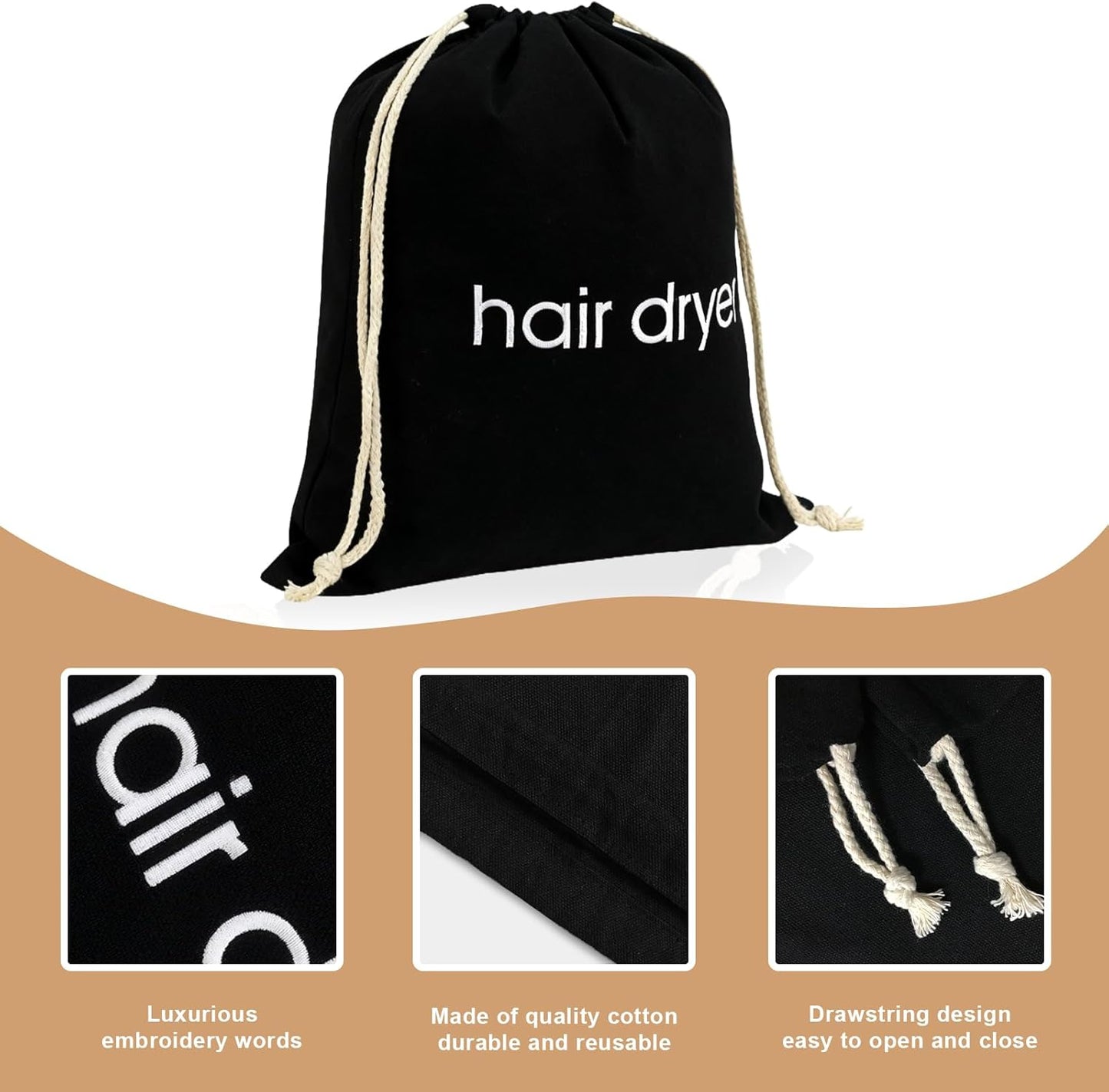 Hair Dryer Bag - Drawstring Travel Case for Blow Dryer | Dust Storage, Black