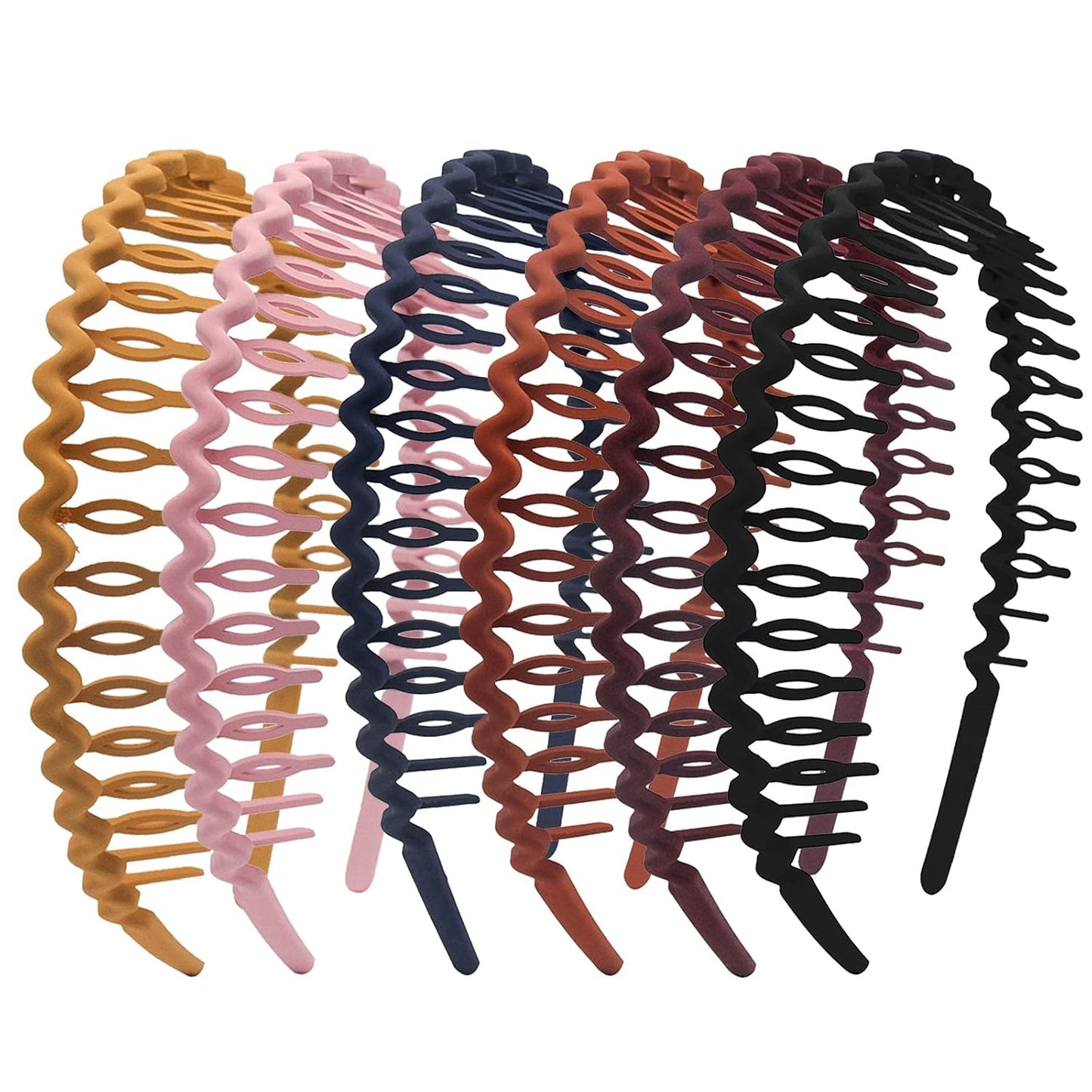 Plastic Wavy Headbands for Women - Non-Slip Thin Hair Bands with Combs | Pack of 6