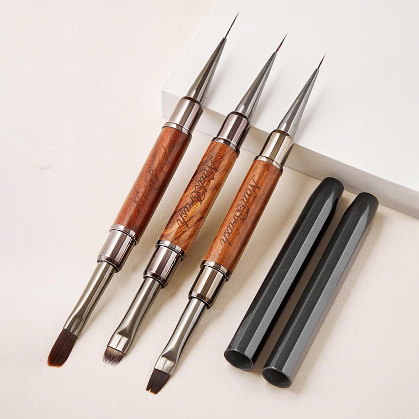 Acrylic Nail Brush Set,Double-ended Nail Brush French Tip Brush,Nail Art Painting Brush for Long Lines,Thin Details, Fine Drawing,Builder Gel,Polygel