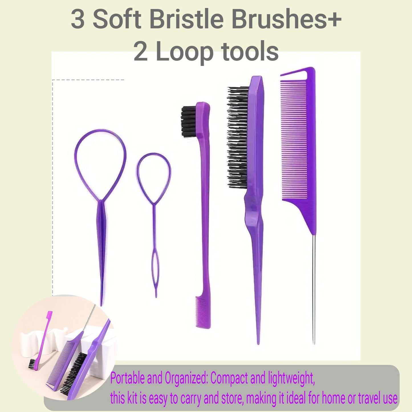 Nalexmi Crochet Hooks for Hair, 15 PCS Latch Hook Crochet Needle Set for Braiding, Locs, Dreadlocks and Passion Twist Extensions, with Tail Comb and Duckbill Hair Clips, Purple Styling Kit