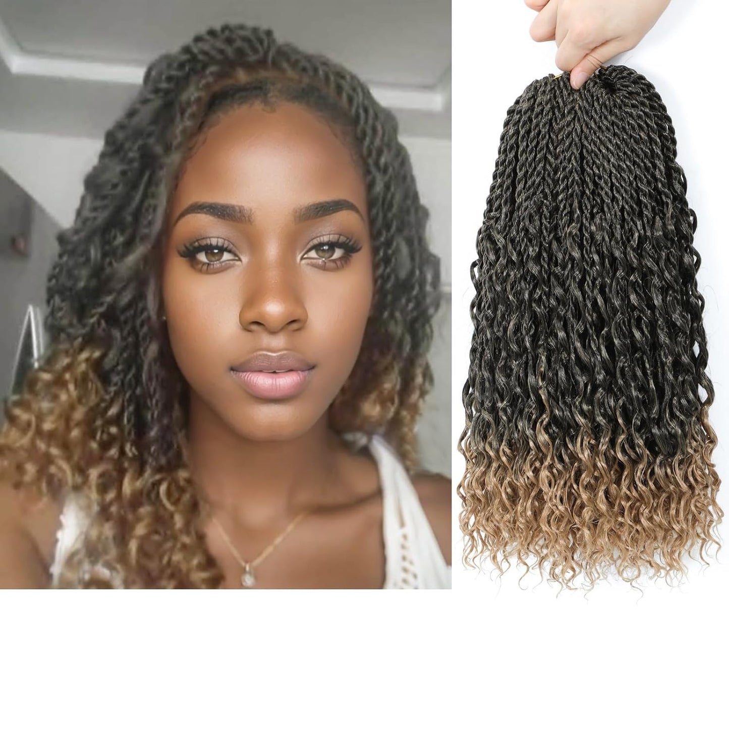 Goddess Twist Braids - Ombre Black Brown Crochet Hair Extensions | 14-Inch Curly Ends, 6 Packs for Black Women