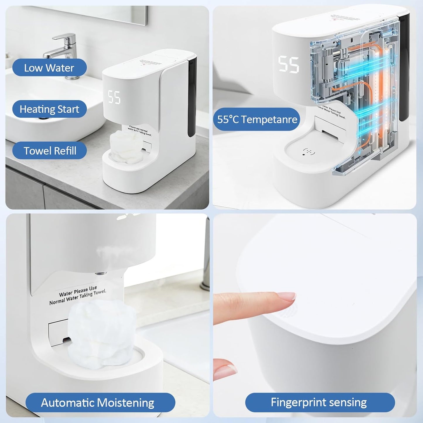 Face Towel Warmer with Voice Alert - Fast 5-Second Heating & 55°C Temperature Control | Includes 20 Compressed Towels