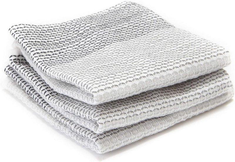 Full Circle Tidy 100% Organic Cotton Dish Cloths 3 Pack - Absorbent, Reusable, Kitchen Towels, Eco-Friendly, Machine Washable - Gray