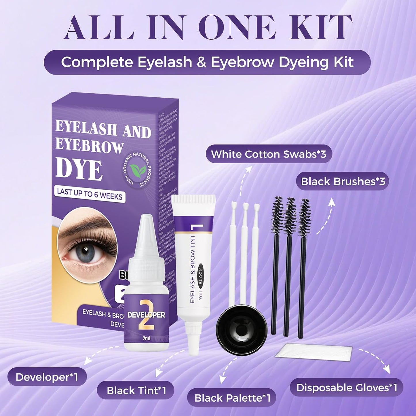 Eyelash & Eyebrow Tint Kit - Professional 2-In-1 Color Solution | Natural Ingredients, Lasts 6 Weeks, 7ml (Black)
