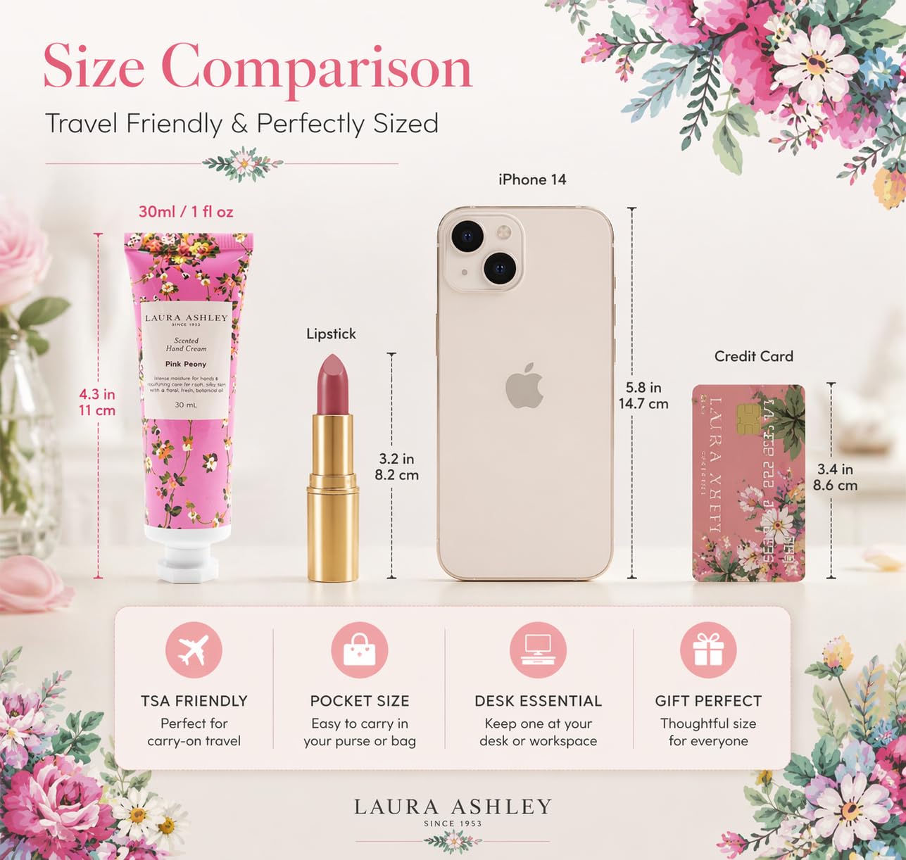 Laura Ashley Hand Cream Set | 7-Piece Moisturizing Lotion Collection for Dry Skin - Travel Size 30ml Each with Rose, Lavender & Floral Scents