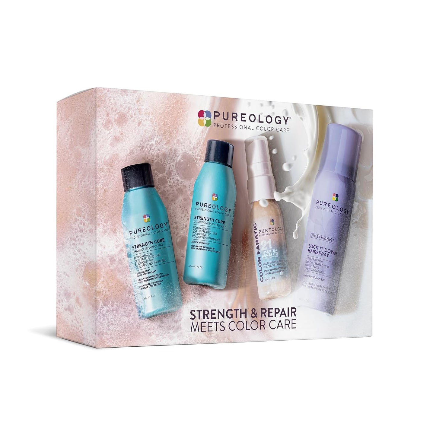 Pureology Hair Strengthening Discovery Kit | Shampoo & Conditioner, Leave-In Treatment & Hairspray for Damaged Color-Treated Hair