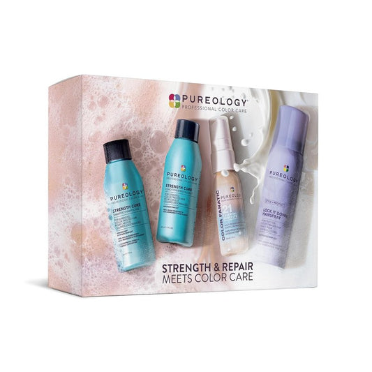 Pureology Hair Strengthening Discovery Kit | Shampoo & Conditioner, Leave-In Treatment & Hairspray for Damaged Color-Treated Hair