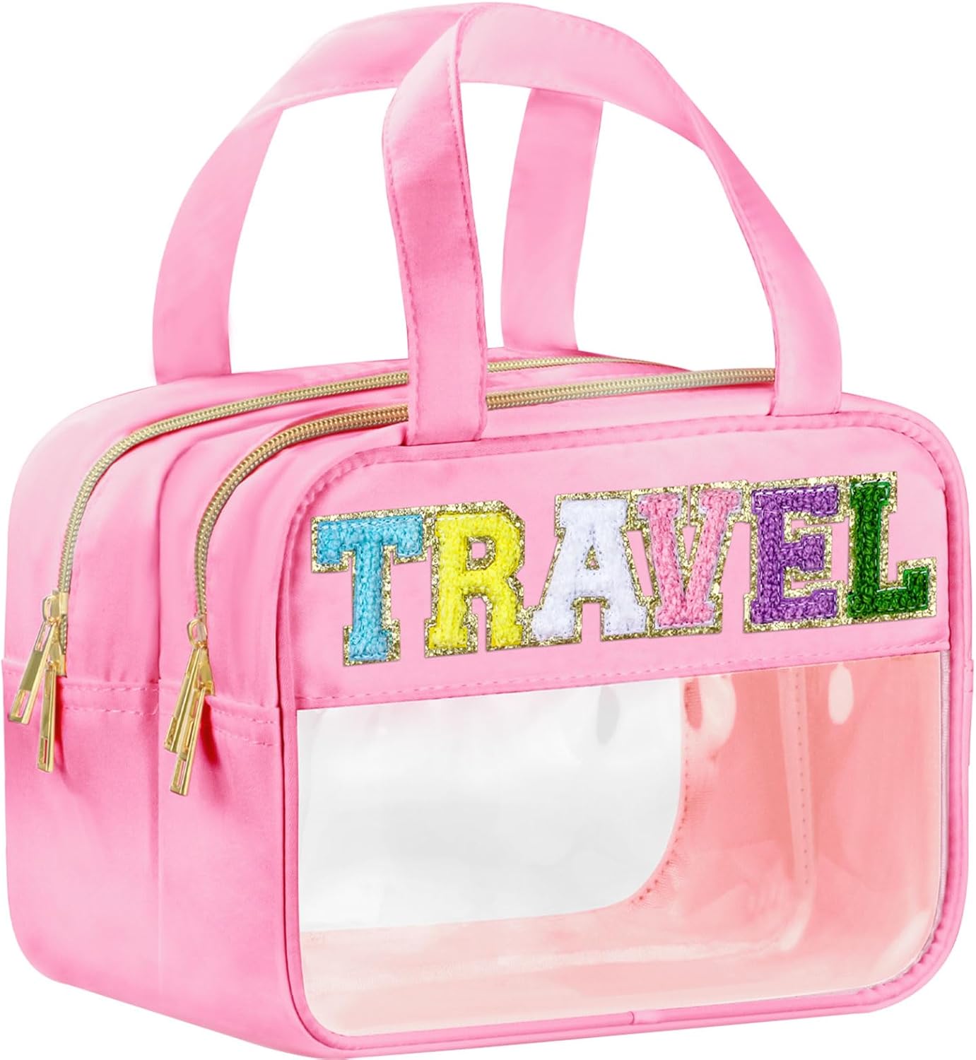 Dance Chenille Letter Bags - Clear Makeup Travel Pouch | Waterproof Nylon & PVC, Large Cosmetic Storage for Women