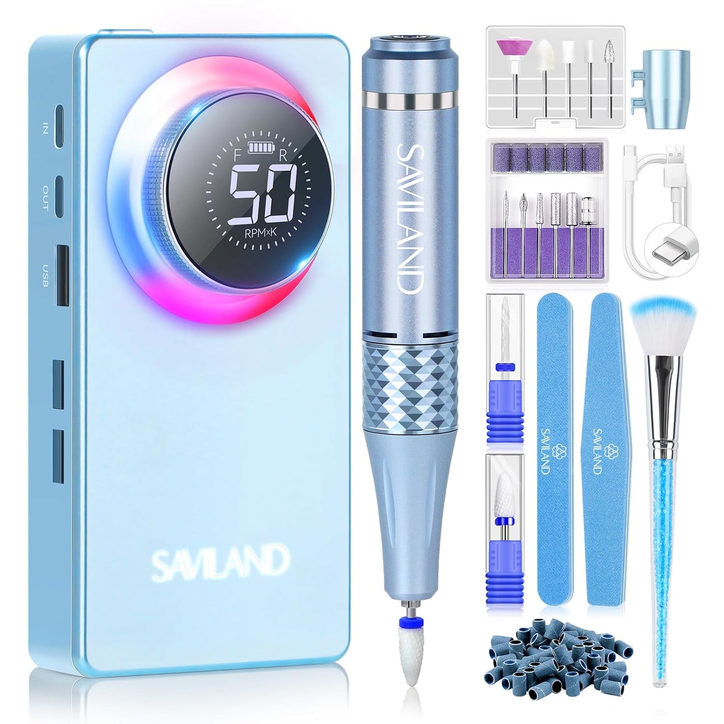 SAVILAND 50000 RPM Nail Drill - Professional Electric Nail File for Fast Acrylic Manicure | Portable Rechargeable Design