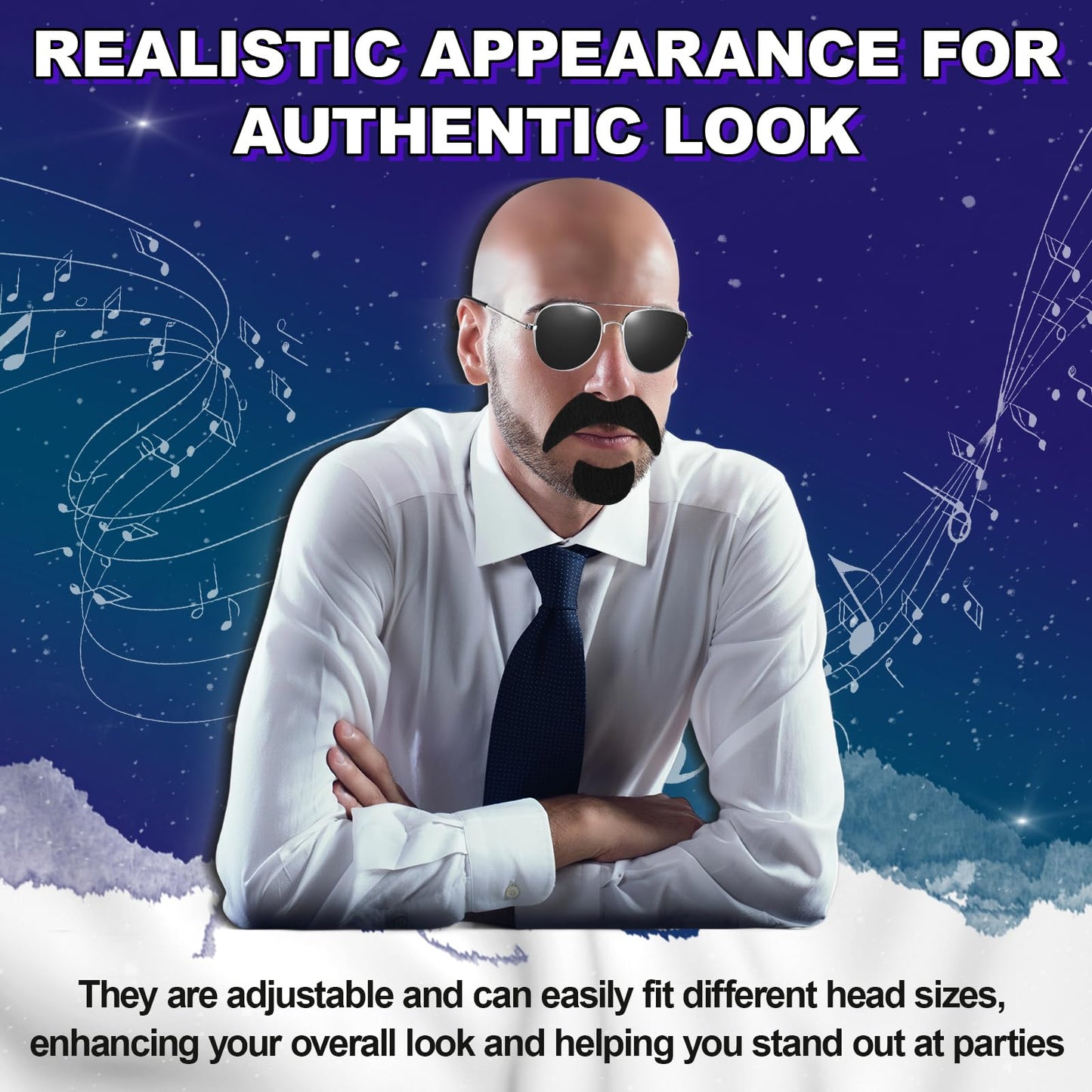 Mepase Bald Caps with Glasses and Mustache Bald Head Wig Cap Party Costume Accessories for Women Men Halloween Cosplay(7 Pcs,Smooth)