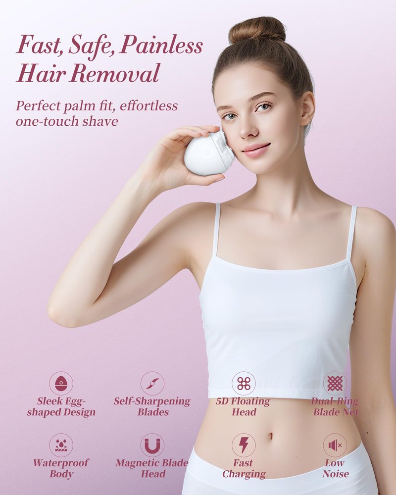 Electric Razors for Women - Magnetic 5D Floating Painless Shaver, Cordless Rechargeable Hair Remover, IPX6 Waterproof Wet Dry Shaving for Legs, Bikini, Face, Underarm, Arm (Gun, Glossy)