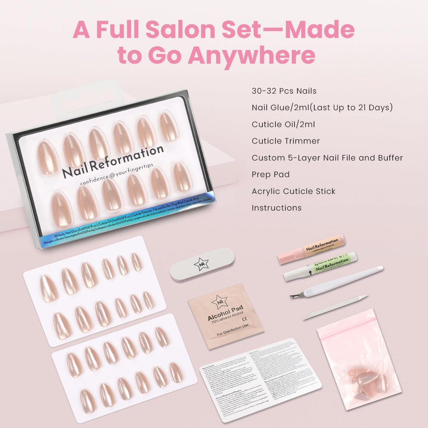 Press On Nails - Glowing Aura Velvet Cat Eye | Natural Short Almond Shape, Luminous Reusable 32 Nail Kit - 16 Sizes