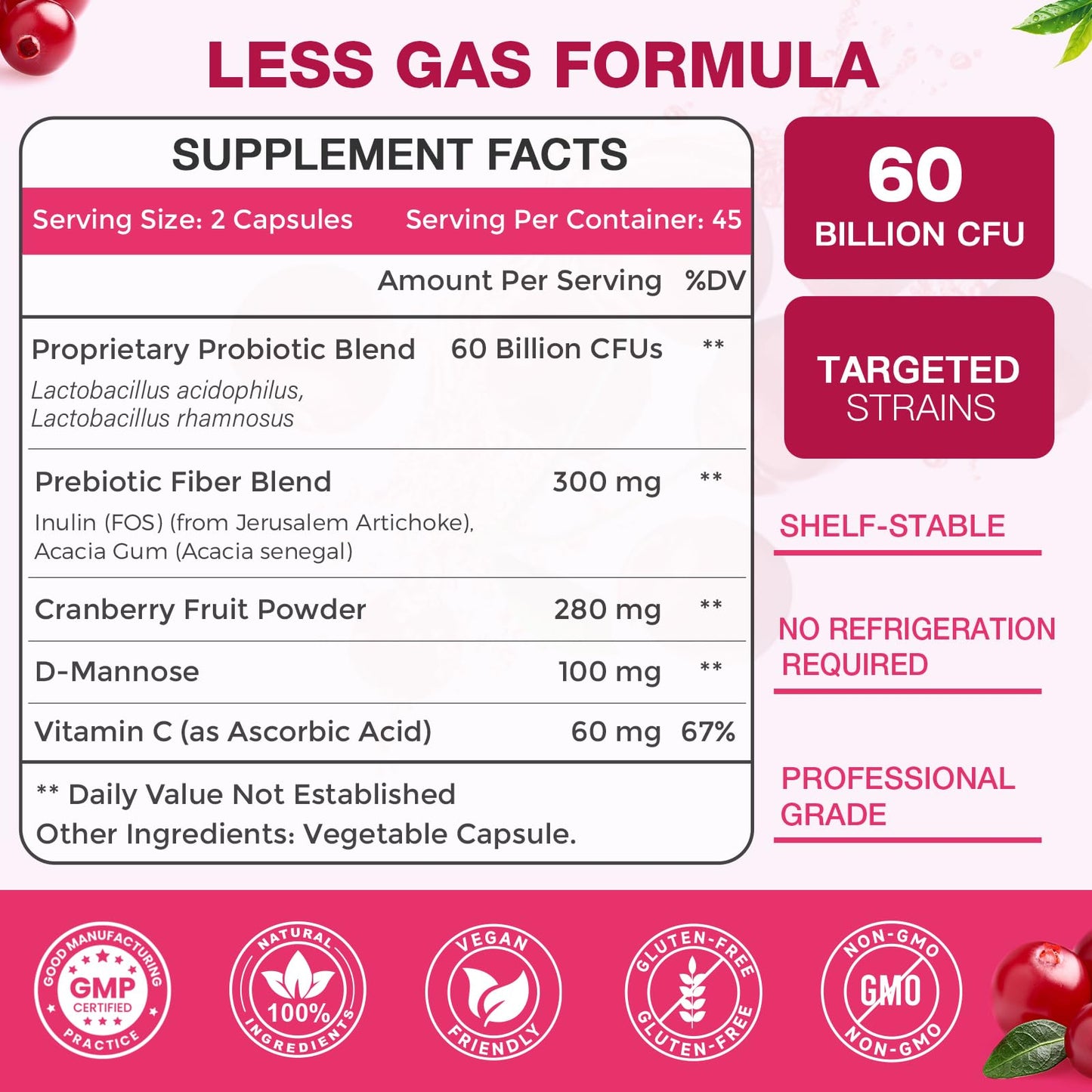 ZEBORA Probiotics for Women, Vaginal Probiotic with Cranberry, Organic Prebiotics, D-Mannose, & Vitamin C - Support Urinary Tract Health, Vaginal pH, & Gut Health - Gluten Free, 90 Vegan Capsules