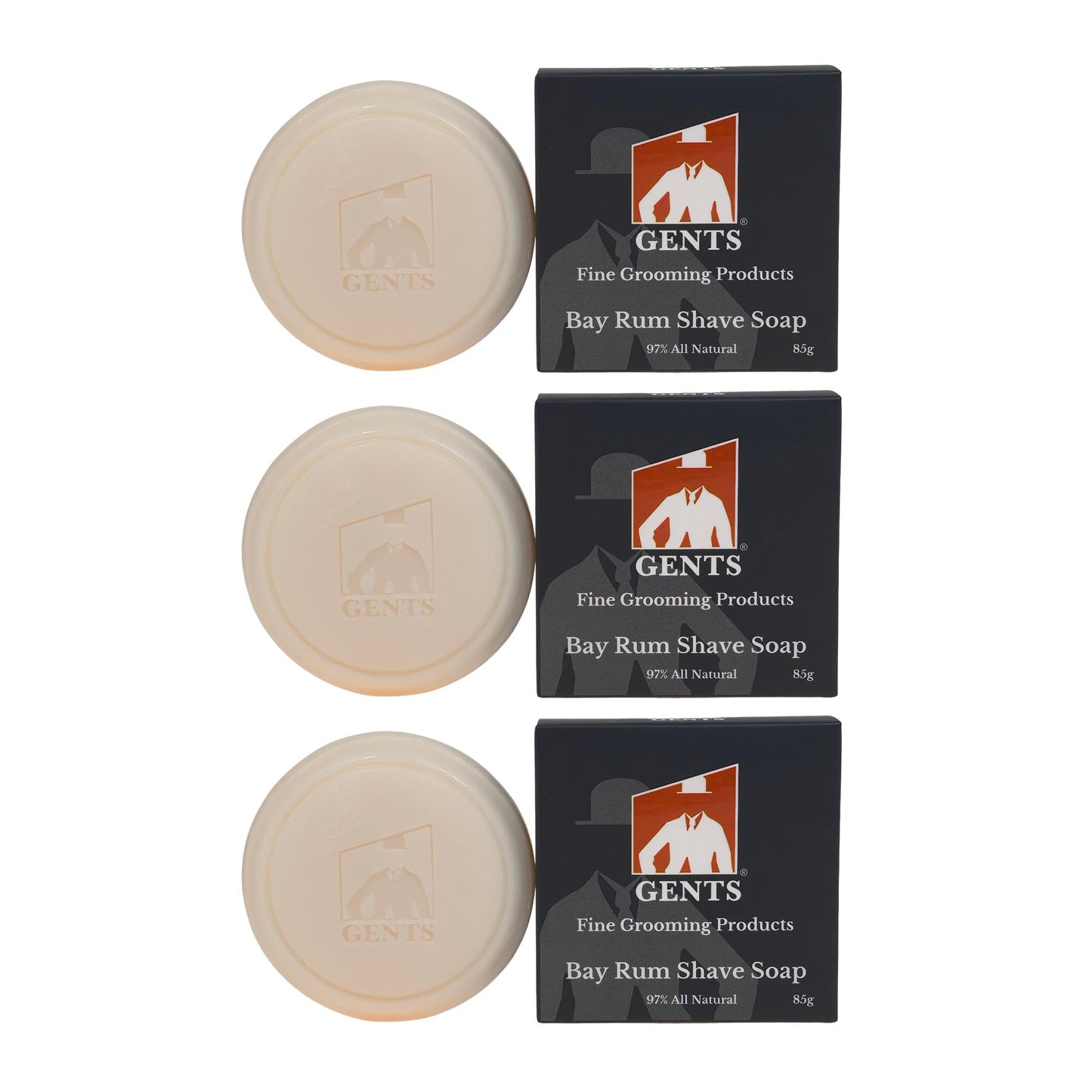 GENTS 97% All Natural Shave Soap - Creates a Rich Lather Foam for Wet Shaving Experience (3 Pack Bay Rum) Birthday Gift