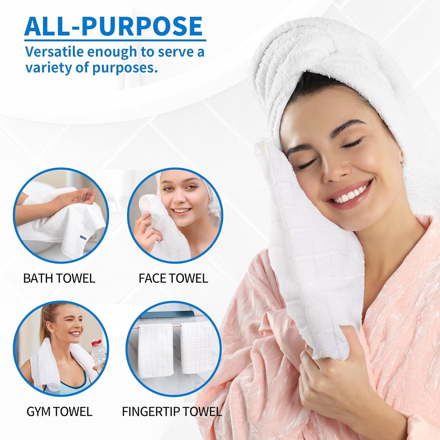 HOMERHYME Hand Towels for Bathroom, 24 Pack 25''*15'' Microfiber Bath Hand Towels, Quick Dry Lint Free Soft Absorbent Bulk Washcloths, Decorative White Towels for Tea Shower Yoga Gym Salon Kitchen