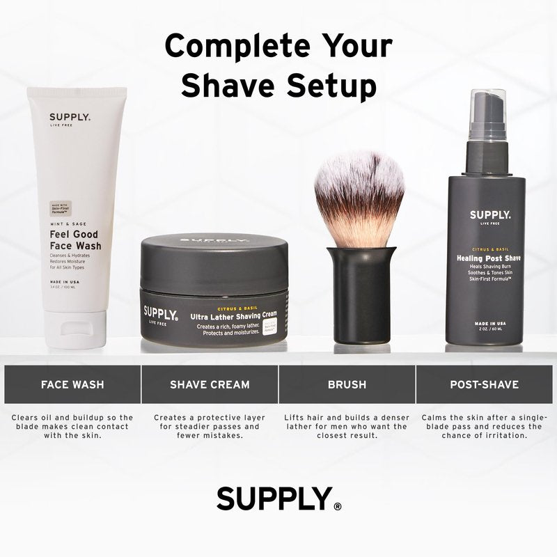 SUPPLY Silvertip Synthetic Shaving Brush for Men – Dense Synthetic Fibers, Thick Lather, Classic Matte