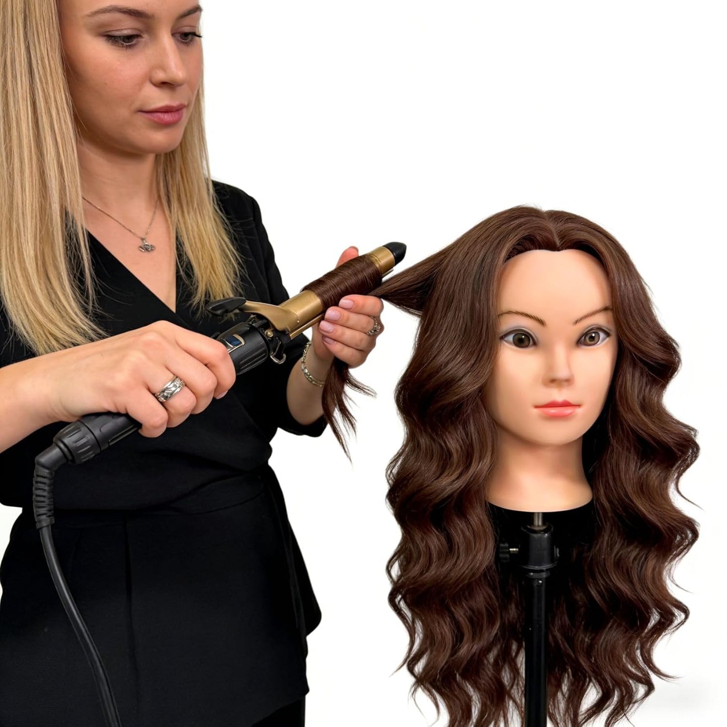 Cosmetology Mannequin Head - 26" Long Dark Brown Hair for Braiding, Styling & Curling | Ideal for Hairdressers & Kids