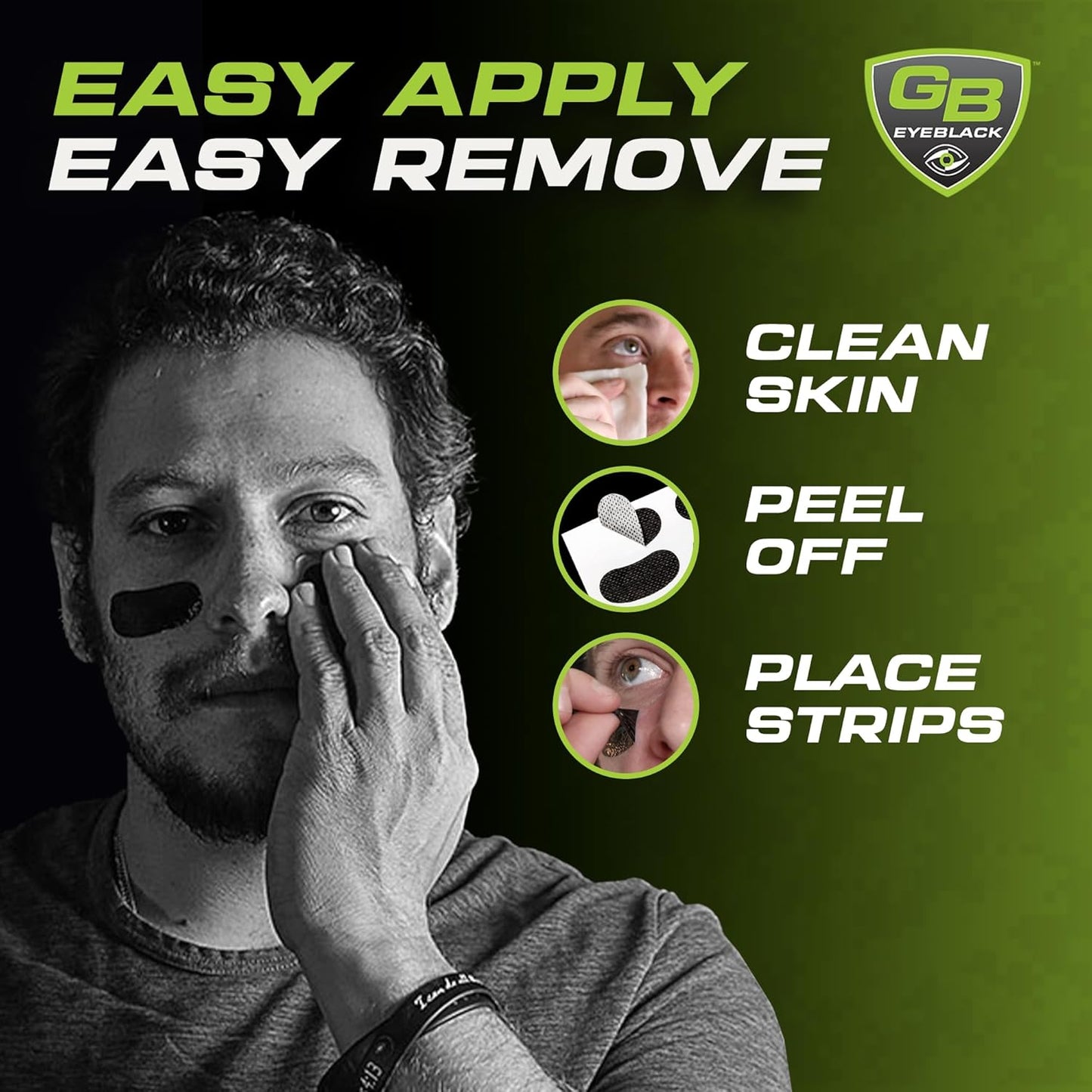 Breathable Eye Strips - Peel & Stick Athletic Eyeblack for Game Day | No Mess, Green Camo, 15 Pairs