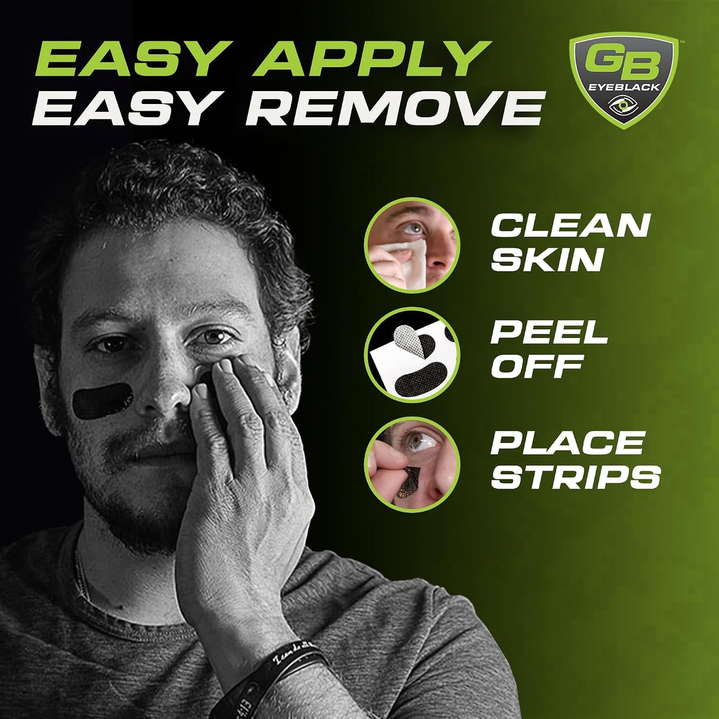 Breathable Eye Strips - Peel & Stick Athletic Eyeblack Stickers for Baseball, Football, Softball, Lacrosse | Black - 15 Pairs
