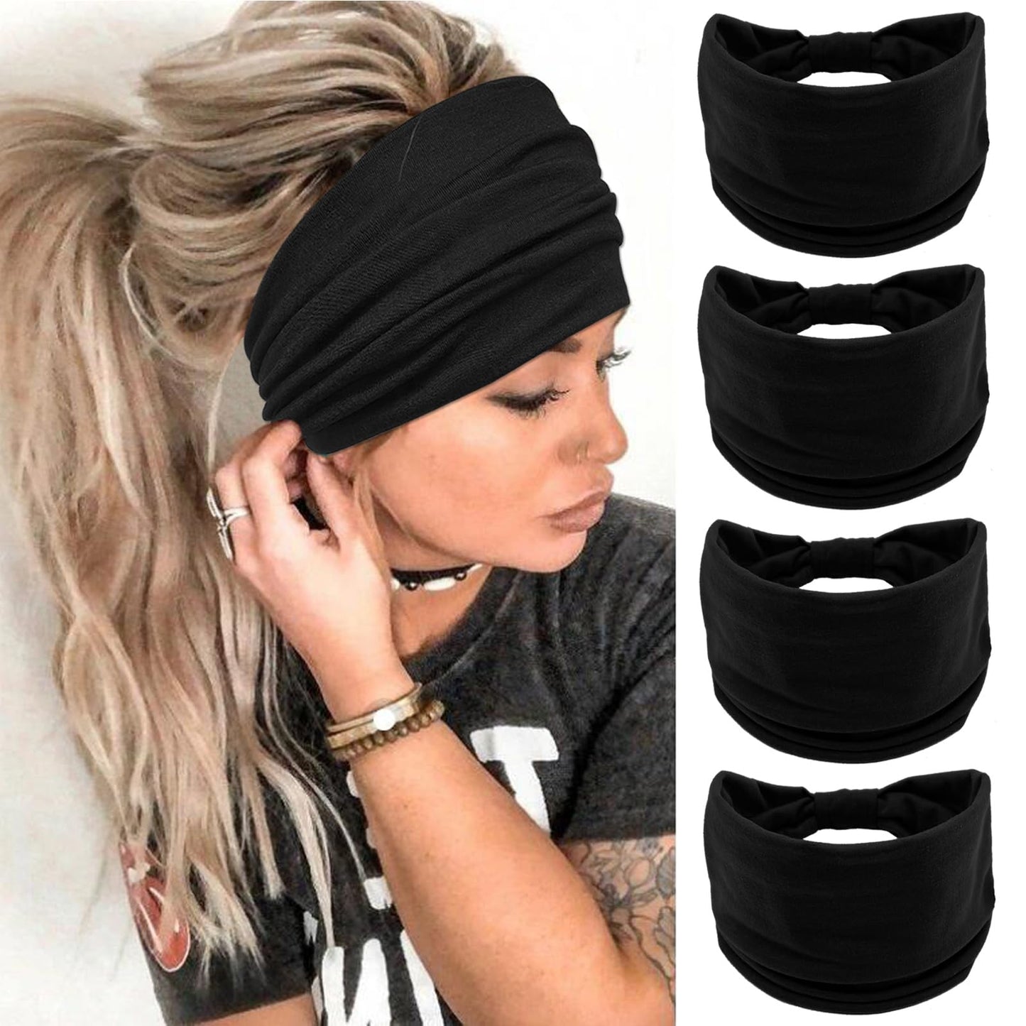 YONUF Wide Boho Headbands for Women Fashion Knotted Headband Yoga Workout Hair Accessories African Head Wrap