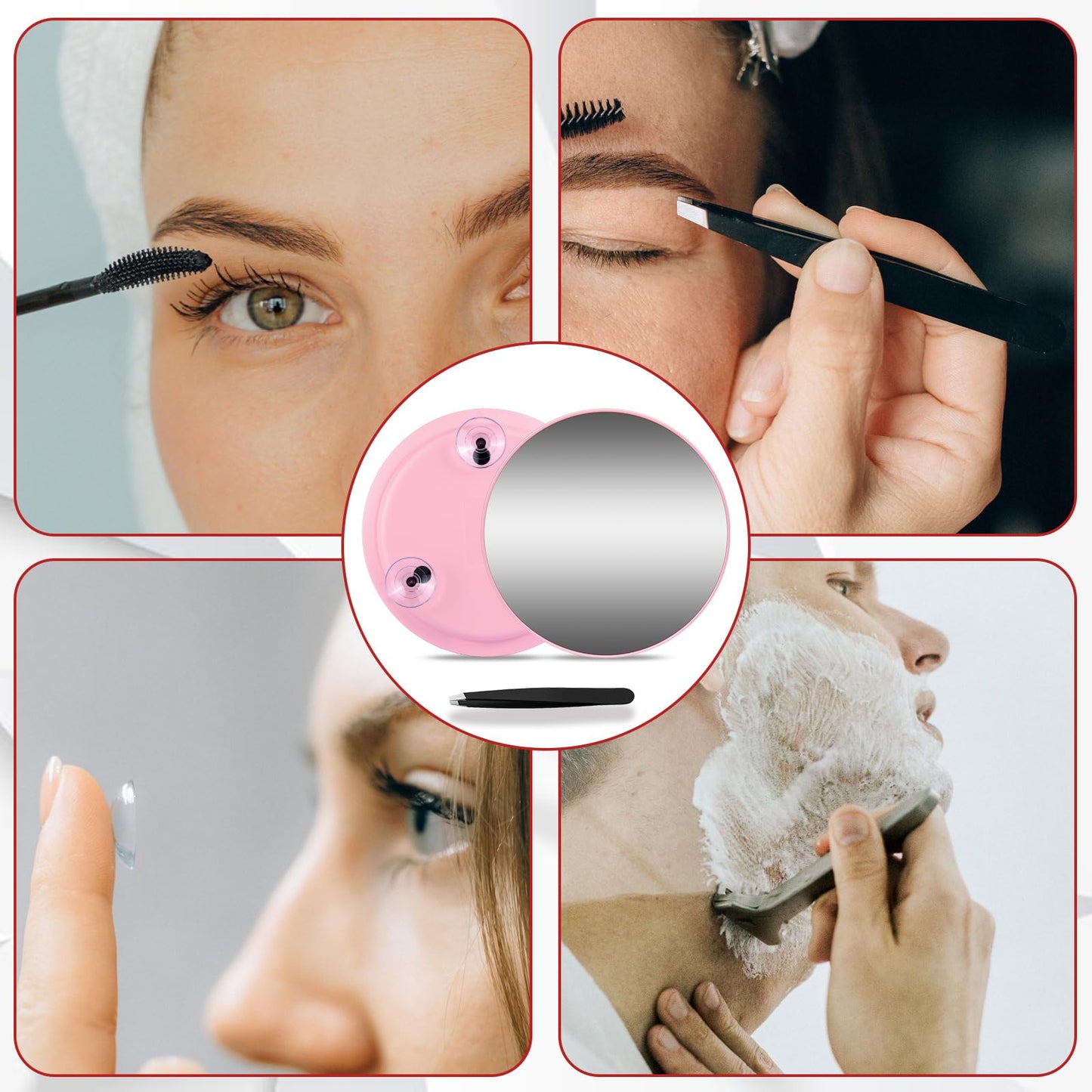 JJhxr 40X Magnifying Mirror, Round 40X High Power Magnification 6inch Large Travel Magnifying Mirror with 3 Suction Cups Mounting, Powerful Makeup Magnification with Tweezers Set