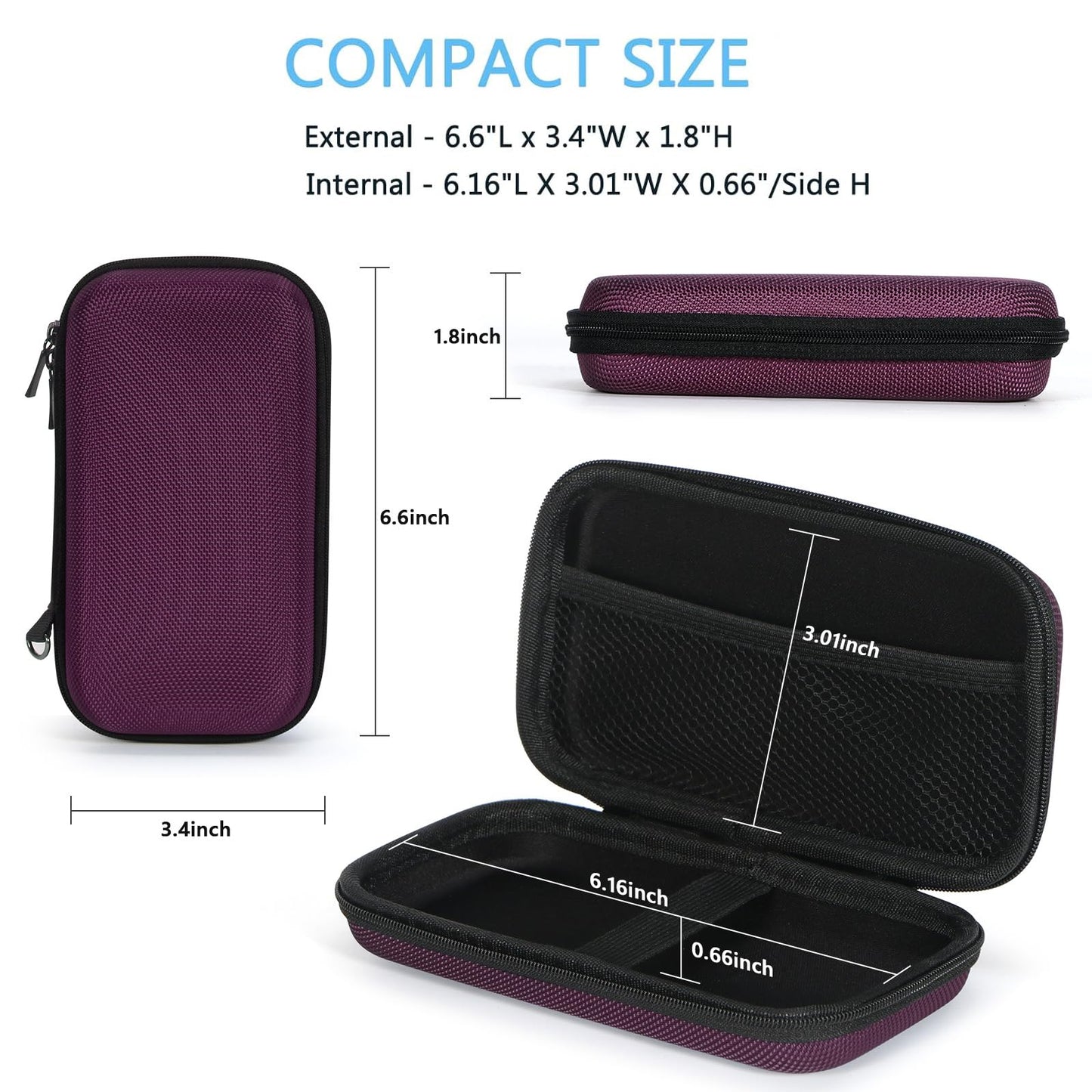 Hard EVA Carrying Case - GLCON Protective Electronic EVA Storage Case for Power Bank, Charger, Earbuds, Cell Phone, Battery - Portable Small Travel Bag with Mesh Inner Pocket + Zipper Enclosure