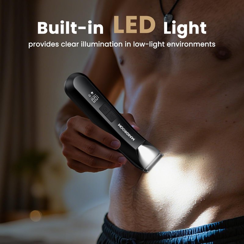 MAXGROOM Manscape 3-In1 Body & Pubic Hair Trimmer for Men, IPX7 Waterproof Ball & Groin Shaver with LED Light, Electric Razor with Travel Pouch & USB Rechargeable, Gifts for Men (Black)