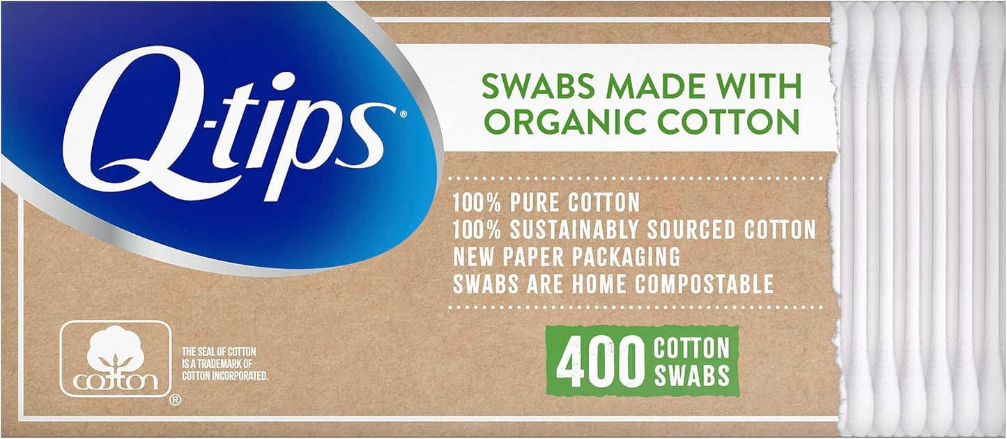 Organic Cotton Swabs - 400 Count Eco-Friendly Q-Tips for Gentle Cleaning