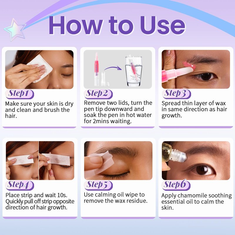LaWink Extra-Sticky Facial Waxing Pen,Face Wax, Eyebrow Shaper Waxing Kit, Wax Wand, Facial Hair Removal For Eyebrow, Upper Lip, Chin, and Moustache with 20 Cotton Strips 3g Oil waxing kit for women
