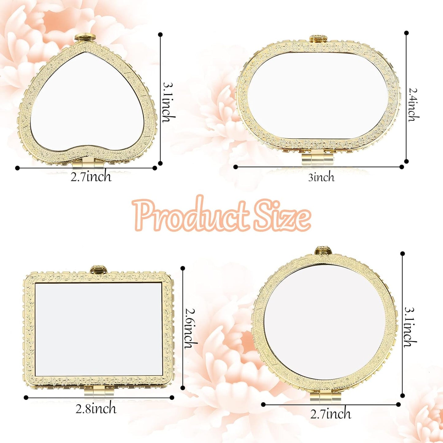 Compact Floral Pocket Mirror - 48-Piece Set for Purse | Retro Folding Makeup Travel Gift for Women