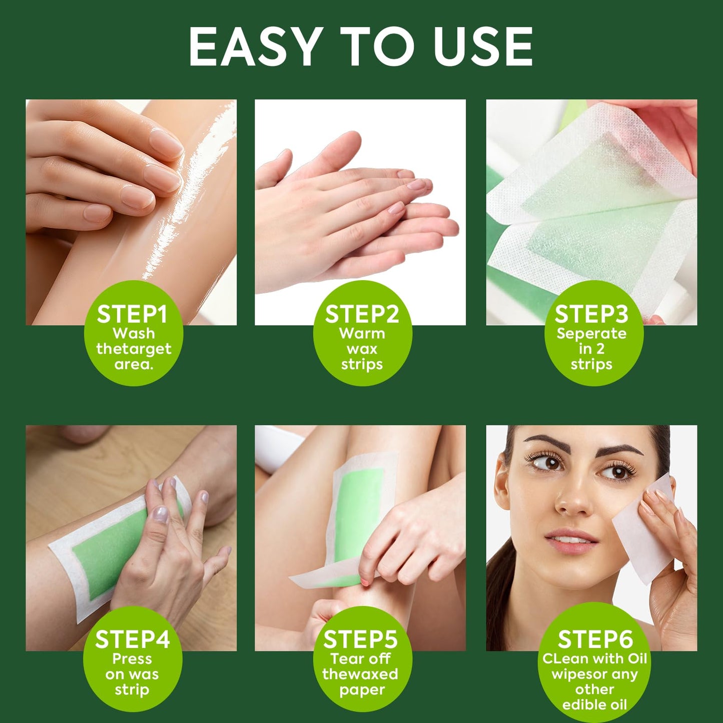 Evervines Body Wax Strips for Hair Removal: 60 Strips (40 Large, 20 Small) & 5 Oil Wipes – Gentle & Fast for Body, Legs, Face, Eyebrows, Bikini, Lip & Chin – Ideal for women& Men Home & Travel