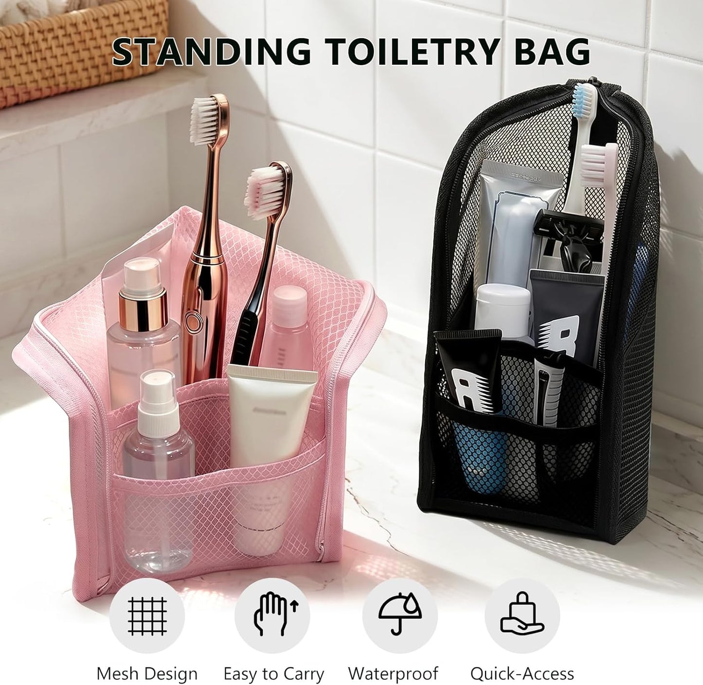 Portable Travel Toiletry Bag - Waterproof EVA Hanging Cosmetic Organizer | Lightweight & Compact (White)