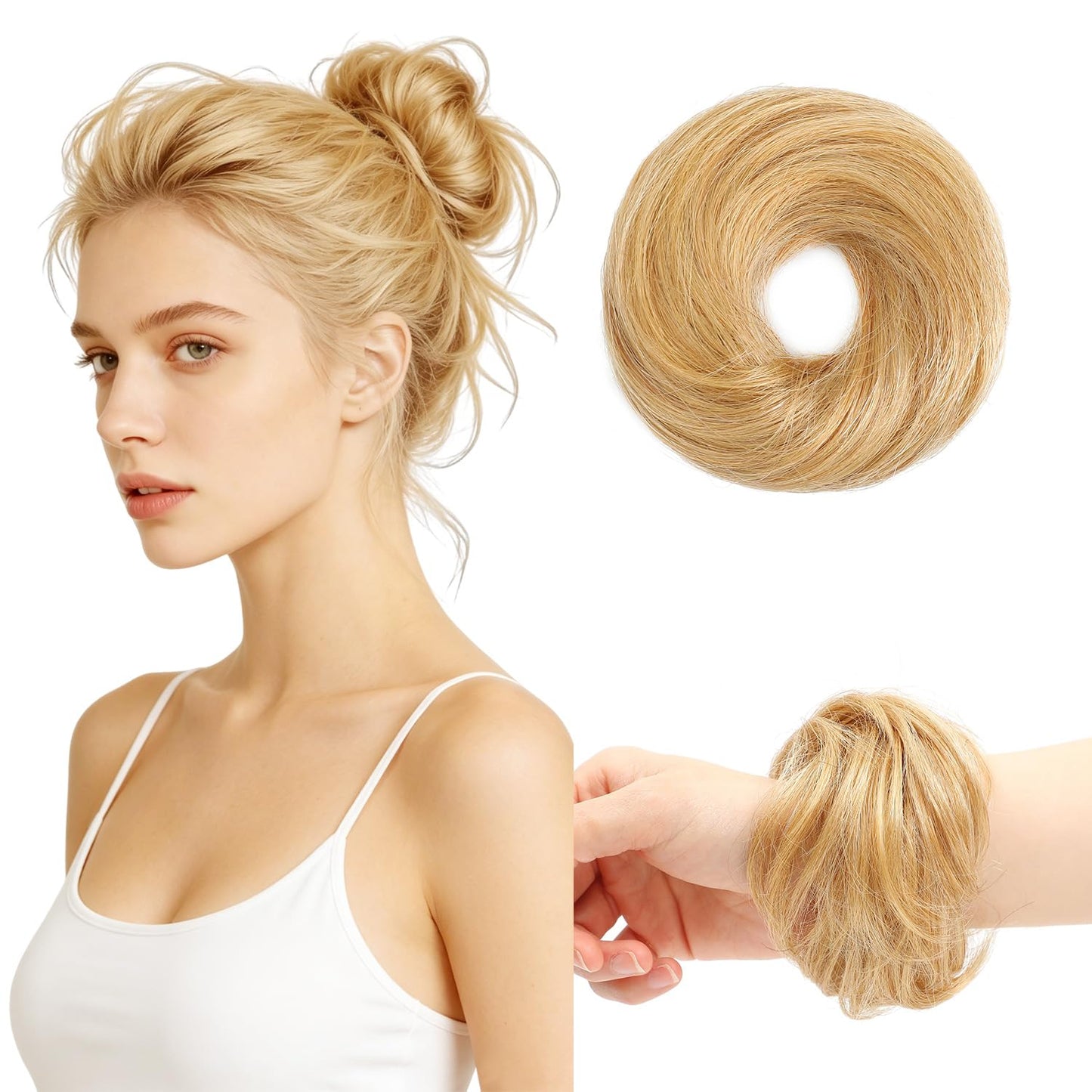 Messy Bun Hair Piece - 100% Human Hair Fluffy Donut Updo Extensions | 2Pcs Natural Black