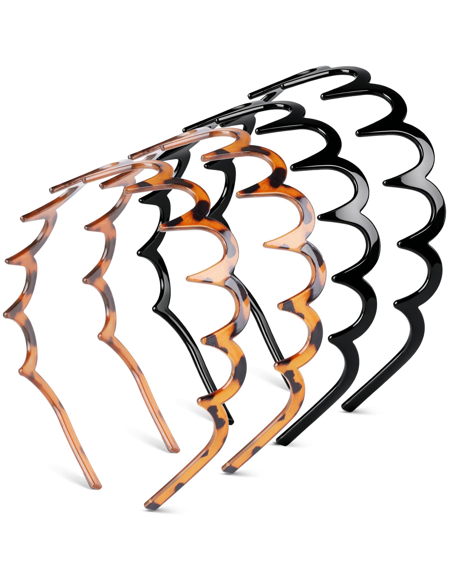 lulir Zig Zag Headbands for Women, 4 Pack Non-Slip Wavy Plastic Hair Comb Headband with Teeth, U-shaped 90s headband Hair Accessories, Gifts for Women (Black & Brown)