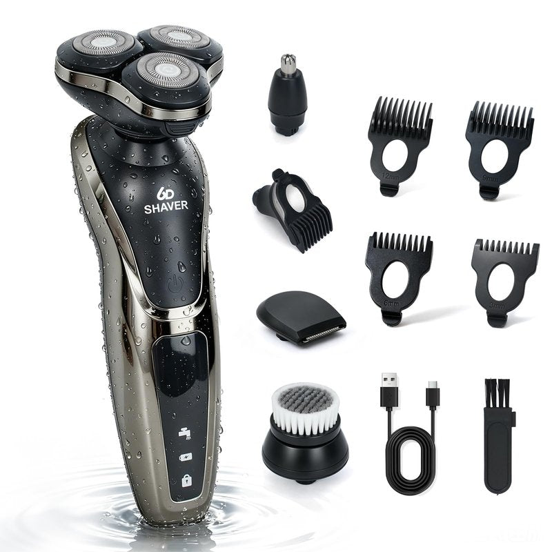 4-in-1 Electric Razor for Men, 9999 RPM High-Speed Electric Shaver with 6D Floating-Head, 90-Minute Long-Lasting, IPX6 Waterproof, LED Display, Wet/Dry Shaver with Nose Trimmer Sideburns Trimmer Face