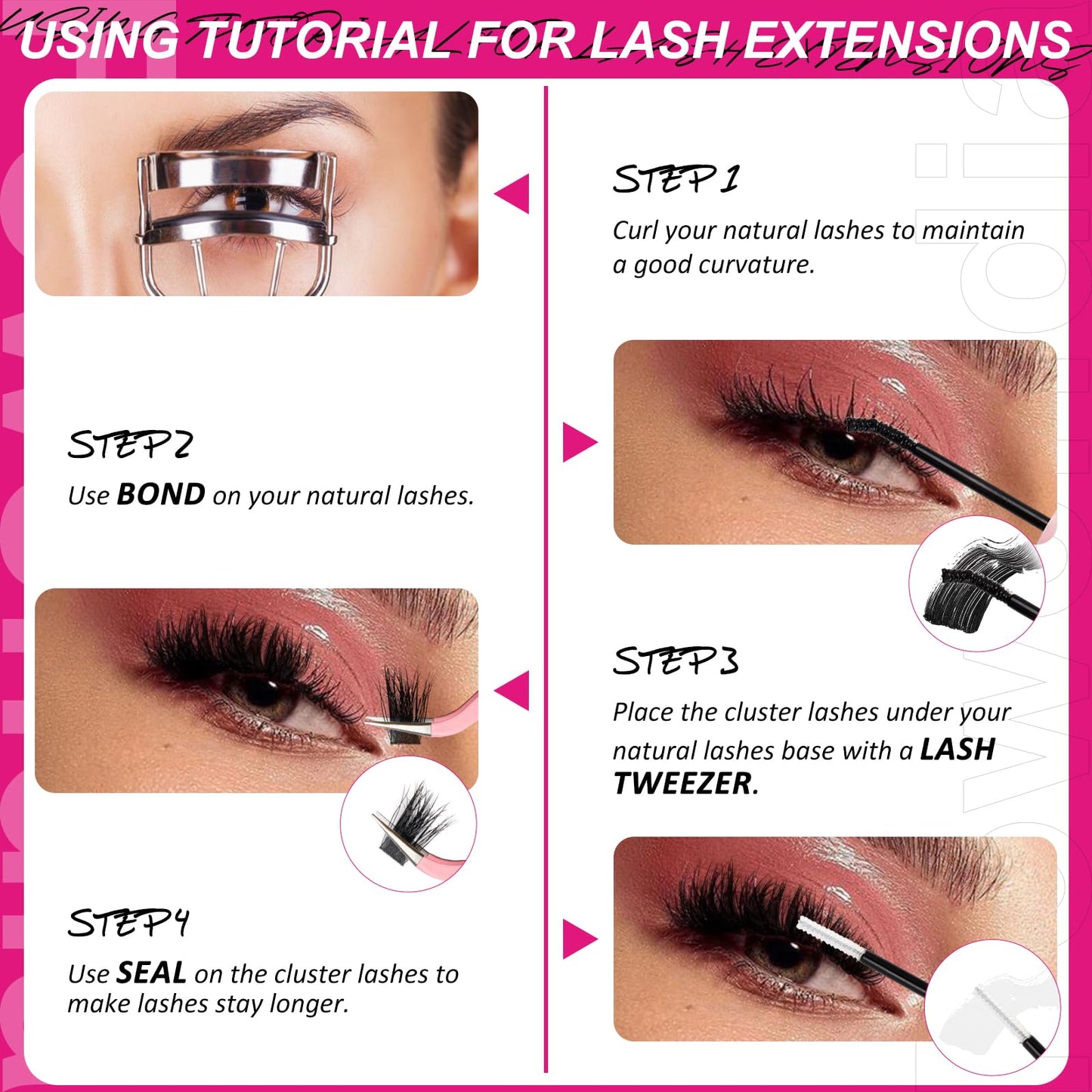 Fowendia Lash Clusters Kit Fluff 80D 100D Individual Lashes D-Curly Cluster Eyelash Extensions 10-18mm DIY Lash Extension Kit Lash Bond and Seal Waterproof, Lash Applicator, Thick False Eyelashes Kit