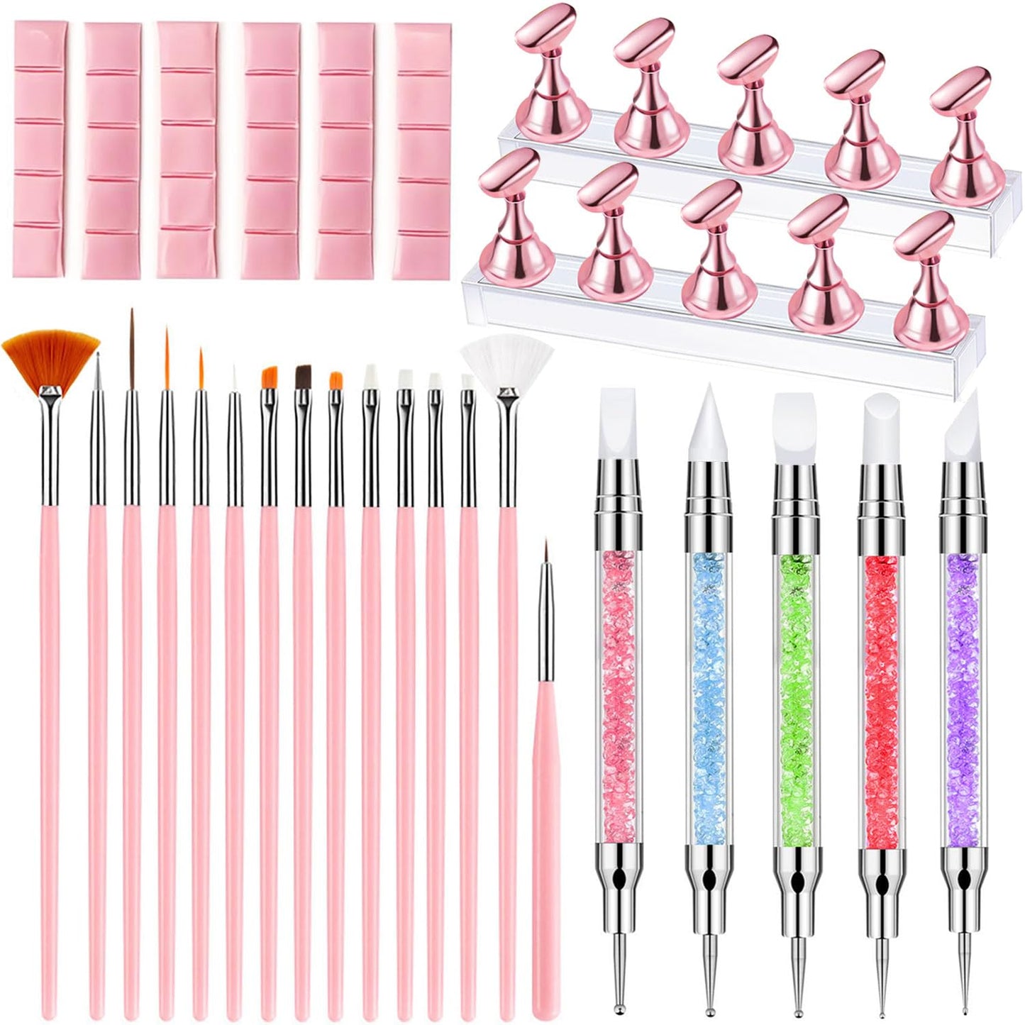Nail Art Tools Set - 27 Pcs Including Brushes, Palette & Sculpting Pens | DIY Nail Art Kit