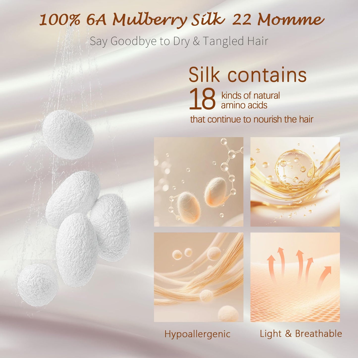100% Mulberry Silk Bonnet for Sleeping Women, Pure Real Silk Hair Bonnets with Tie, Double Layer Sleep Cap for Curly Hair