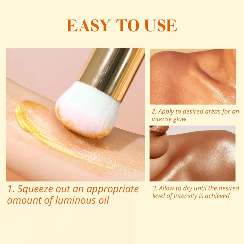 Liyalan Shimmer Body Oil - Glow Enhancing Highlighter | 1.0 fl. oz, Gold (#02)