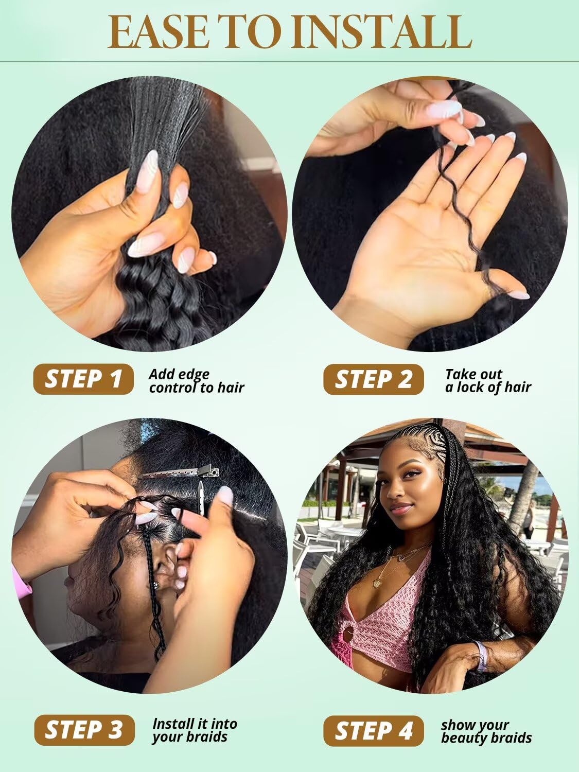 ISHOW Raw Human Braiding Hair, 100% Unprocessed Virgin Human Hair, 15A Deep Wave Boho Hair, 100g 16.01 Inch (2 Packs), NO.1 Premium Quality Boho Hair Producer, Long Lasting, Color 1B