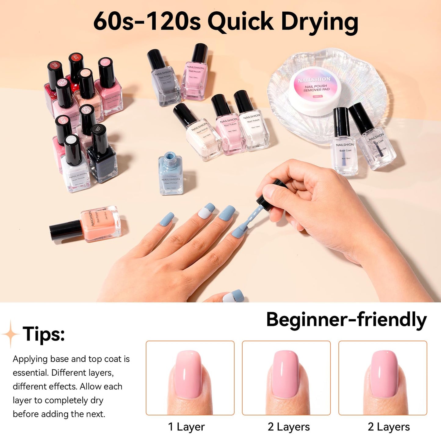 Nailshion Nude Gray Nail Polish Set Neutral 16 Colors with Base Top Coat