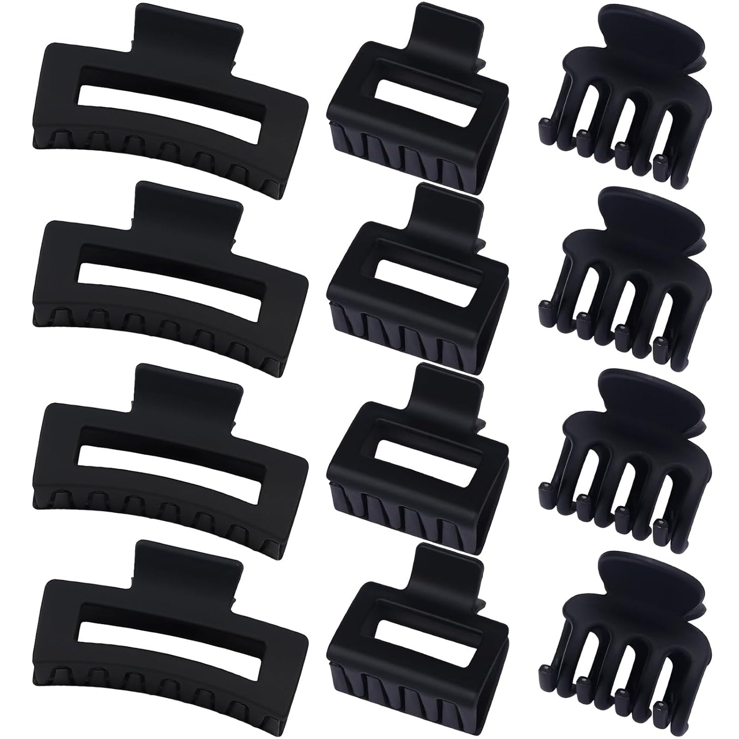 Hair Clips for Women - 12 Pcs Claw Clips in Small, Medium & Large | Perfect for Thin & Thick Hair - Black