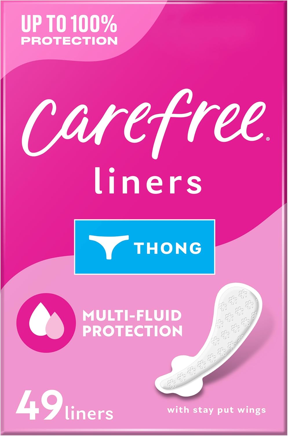 Carefree Panty Liners for Women - Unwrapped & Unscented Thong Liners | 49 Count
