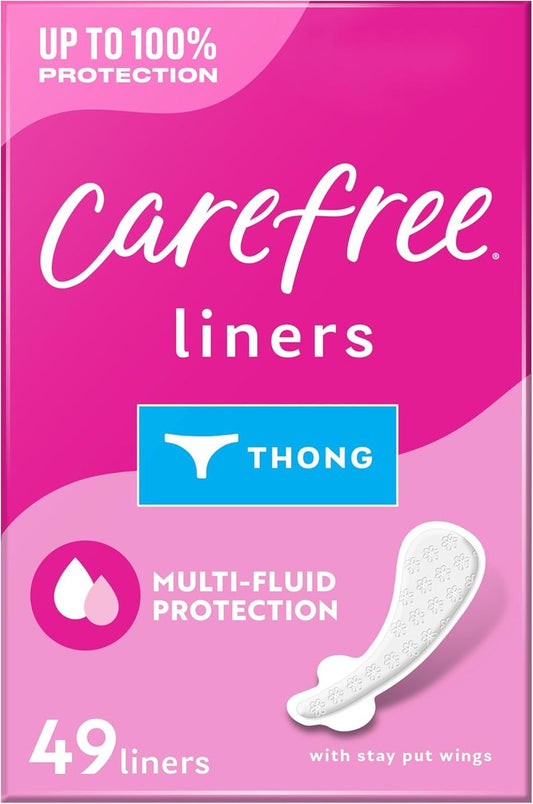 Carefree Panty Liners for Women - Unwrapped & Unscented Thong Liners | 49 Count
