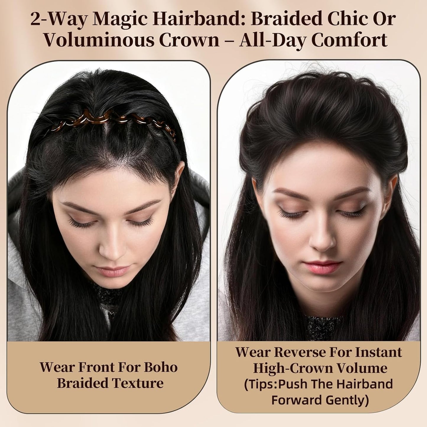 Zig Zag Headbands for Women - 5-Pack Wavy Teeth Hair Accessories | Includes 1 Hair Clip