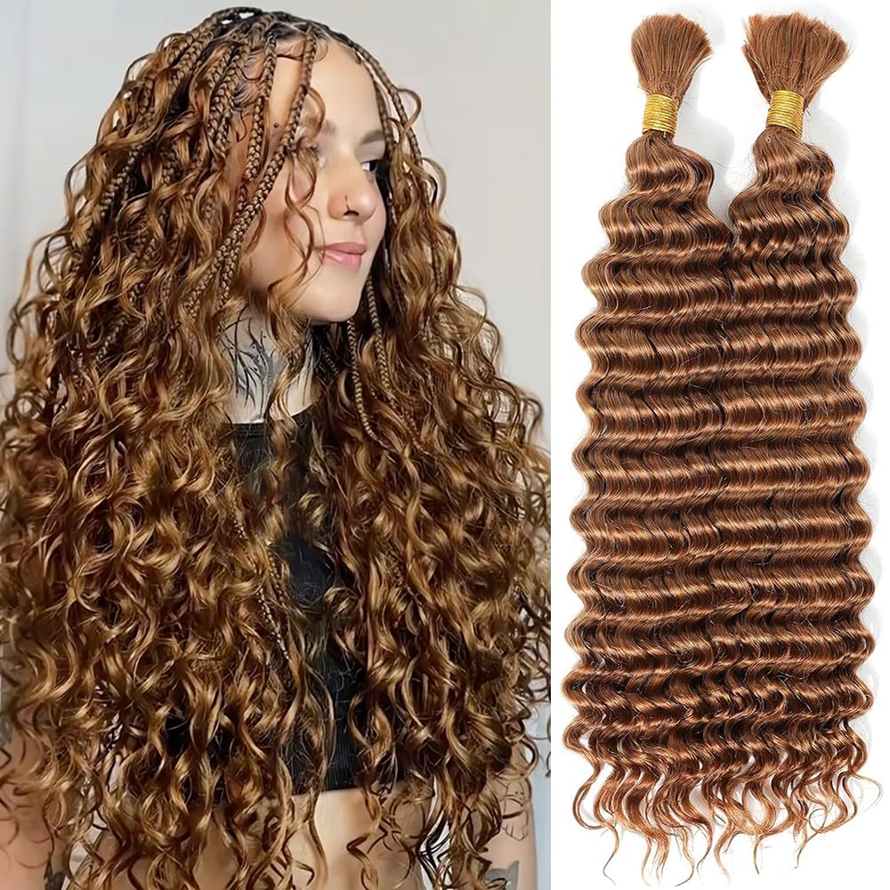 Hydtxc 30 Dark Brown Deep Water Wave Bulk Human Braiding Hair 100g 22 Inch Braiding Hair No Weft Brazilian Virgin Deep Curly Human Hair Extensions for Boho Braids